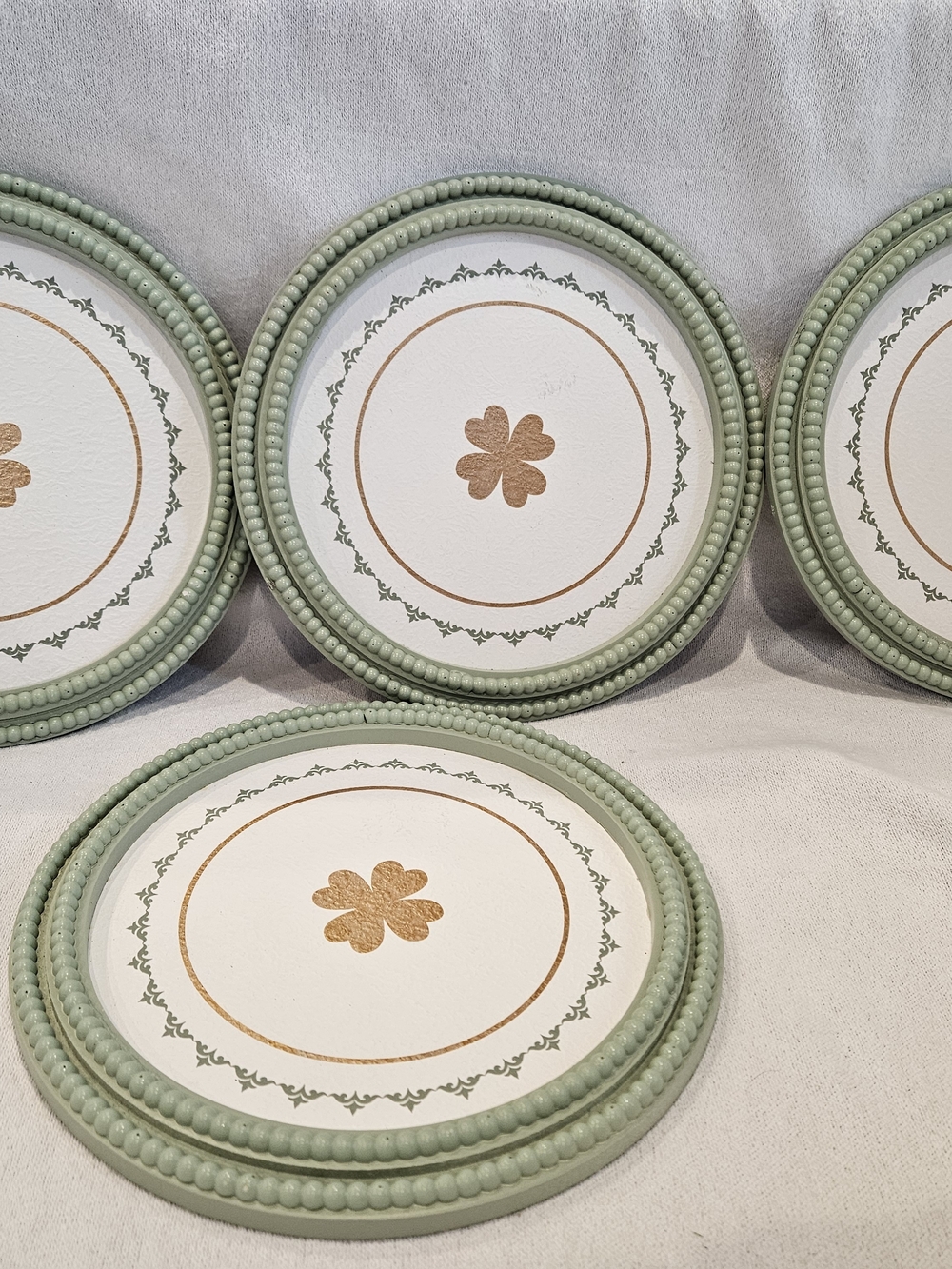 Gold Clover Accent Hand-Painted Sage Green Decorative Art Frames (4)